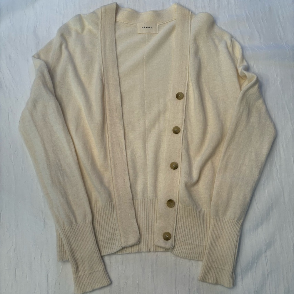 Cashmere/Wool blend Cream Button-Up Cardigan Sweater- Stable; Free Size S/M